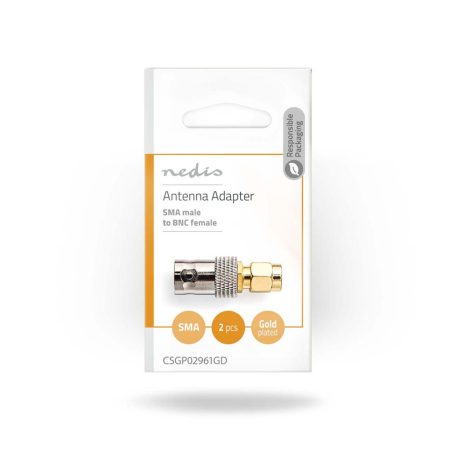 SMA adapter | SMA Dugasz | BNC Aljzat | Aranyozott | 50 Ohm | Egyenes | Réz | Arany | 2 db | Boríték