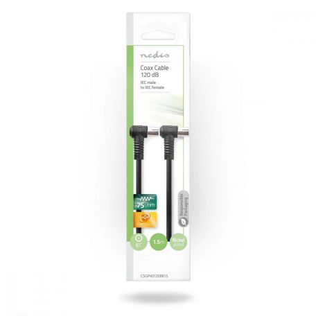 Koaxiális Kábel | IEC (Koax) Dugasz | IEC (Koax) Aljzat | Nikkelezett | 120 dB | 75 Ohm | Négyes Szigetelés | 1.50 m | Kerek | PVC | Fekete | Boríték