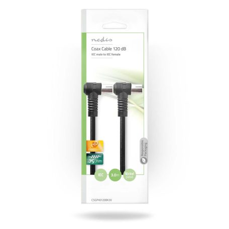 Koaxiális Kábel | IEC (Koax) Dugasz | IEC (Koax) Aljzat | Nikkelezett | 120 dB | 75 Ohm | Négyes Szigetelés | 3.00 m | Kerek | PVC | Fekete | Boríték