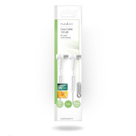 Koaxiális Kábel | IEC (Koax) Dugasz | IEC (Koax) Aljzat | Nikkelezett | 120 dB | 75 Ohm | Négyes Szigetelés | 1.50 m | Kerek | PVC | Fehér | Boríték