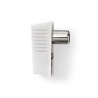 IEC (koax) csatlakozó | Szögben | Dugasz | Nikkelezett | 75 Ohm | Csavar | Bemenő kábel átmérő: 7.0 mm | Fém / PVC | Fehér | 2 db | Boríték