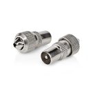 IEC (koax) csatlakozó | Egyenes | Dugasz | Nikkelezett | 75 Ohm | Csavar | Bemenő kábel átmérő: 7.0 mm | Fém | Ezüst | 2 db | Műanyag Zacskó