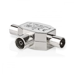   Műholdas és antenna adapter | 2x Coax Dugasz | IEC (Koax) Aljzat | Nikkelezett | 75 Ohm | T elosztó | Fém | Ezüst | 1 db | Boríték
