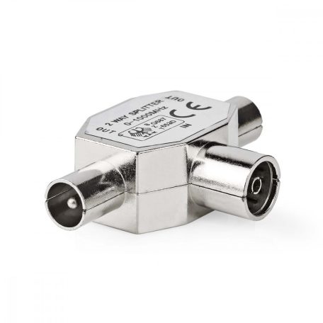Műholdas és antenna adapter | 2x Coax Dugasz | IEC (Koax) Aljzat | Nikkelezett | 75 Ohm | T elosztó | Fém | Ezüst | 1 db | Boríték