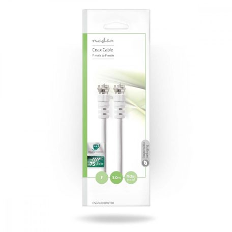 Műhold és antenna kábel | F Dugasz | F Dugasz | Nikkelezett | 75 Ohm | Dupla Szigeteléssel | 3.00 m | Kerek | PVC | Fehér | Boríték