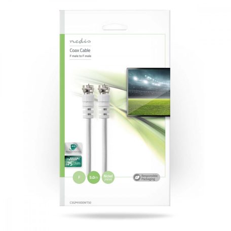 Műhold és antenna kábel | F Dugasz | F Dugasz | Nikkelezett | 75 Ohm | Dupla Szigeteléssel | 5.00 m | Kerek | PVC | Fehér | Boríték