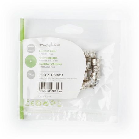 Műholdas és antenna adapter | F Aljzat | F Aljzat | Nikkelezett | 75 Ohm | Egyenes | Fém | Ezüst | 10 db | Műanyag Zacskó