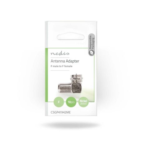 Műholdas és antenna adapter | F Dugasz | F Aljzat | Nikkelezett | 75 Ohm | Könyök 90 ° | Fém | Ezüst | 10 db | Boríték