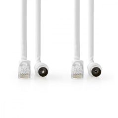   Koax és Cat6 Combi Cable | IEC (Koax) Dugasz / RJ45 Dugasz | IEC (Koax) Aljzat / RJ45 Dugasz | Nikkelezett | RG58 | 75 Ohm | Dupla Szigeteléssel | 3.00 m | Kerek | PVC | Fehér | Boríték