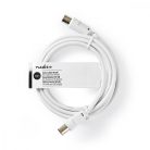 Koaxiális Kábel | IEC (Koax) Dugasz | IEC (Koax) Aljzat | Nikkelezett | 75 Ohm | Dupla Szigeteléssel | 1.50 m | Kerek | PVC | Fehér | Papírfüles