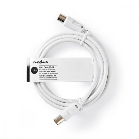 Koaxiális Kábel | IEC (Koax) Dugasz | IEC (Koax) Aljzat | Nikkelezett | 75 Ohm | Dupla Szigeteléssel | 1.50 m | Kerek | PVC | Fehér | Papírfüles