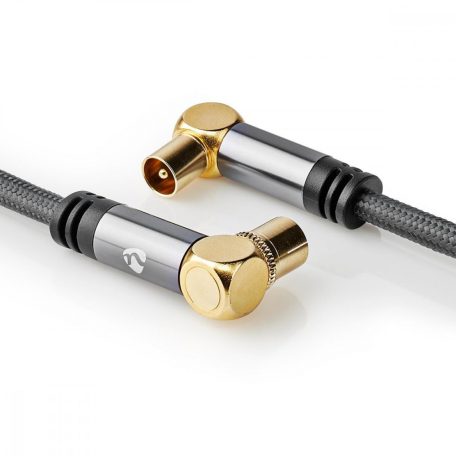 Koaxiális Kábel | IEC (Koax) Dugasz | IEC (Koax) Aljzat | Aranyozott | 75 Ohm | Négyes Szigetelés | 2.00 m | Kerek | Pamut | Gun Metal Szürke / Szürke | Ablakos Fedő Doboz