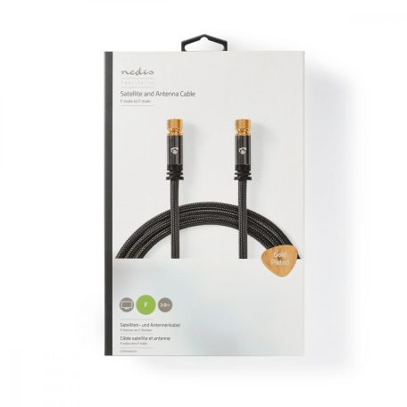 Műhold és antenna kábel | F Dugasz | F Dugasz | Aranyozott | 75 Ohm | Négyes Szigetelés | 2.00 m | Kerek | Pamut | Gun Metal Szürke / Szürke | Ablakos Fedő Doboz
