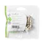 F-csatlakozó | Egyenes | Dugasz | Nikkelezett | 75 Ohm | Rácsavarható | Bemenő kábel átmérő: 6.4 mm | Zinc Alloy | Ezüst | 25 db | Műanyag Zacskó