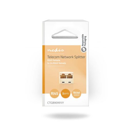 Telecom hálózati elosztó | RJ45 Aljzat | 2x RJ45 Female | Aranyozott | Elefántcsont | PVC | Doboz