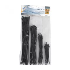   Home CTS BK kábelkötegelő szett, 4 méret, 1,9 x 100 mm, 2,0 x 150 mm, 2,5 x 200 mm, 3,6 x 250 mm, 100 db, fekete