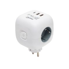   Home CUBE1 kocka elosztó USB töltővel, 3 aljzat gyermekvédelemmel, 1db USB C, 2db  USB A, max. 3680 W