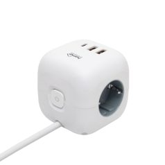   Home CUBE2 kocka elosztó, max. 3680 W, USB töltő, 3 aljzat gyermekvédelemmel, 1,5 m hosszú vezeték