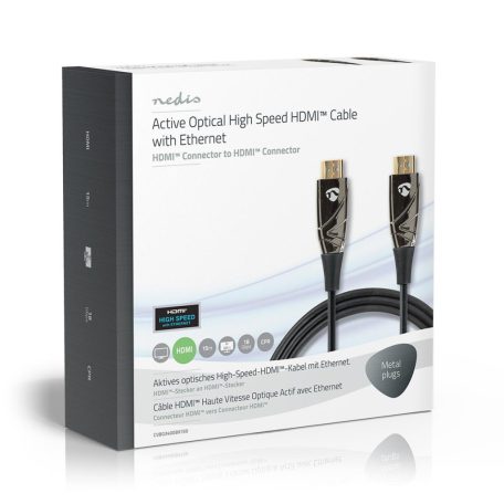 Aktív Optikai High Speed ​​HDMI Cable with Ethernet | HDMI™ Csatlakozó | HDMI™ Csatlakozó | 4K@60Hz | 18 Gbps | 15.0 m | Kerek | PVC | Fekete | Ajándék Dobozban