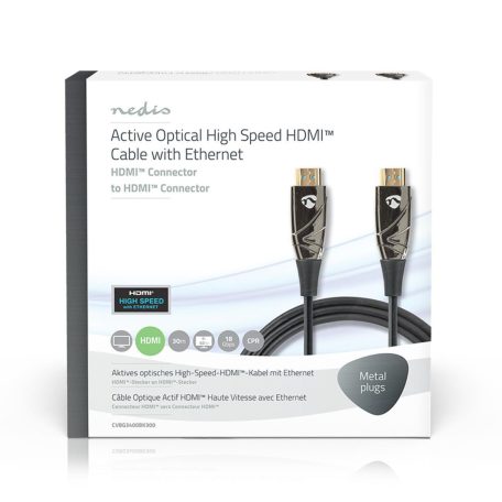 Aktív Optikai High Speed ​​HDMI Cable with Ethernet | HDMI™ Csatlakozó | HDMI™ Csatlakozó | 4K@60Hz | 18 Gbps | 30.0 m | Kerek | PVC | Fekete | Ajándék Dobozban