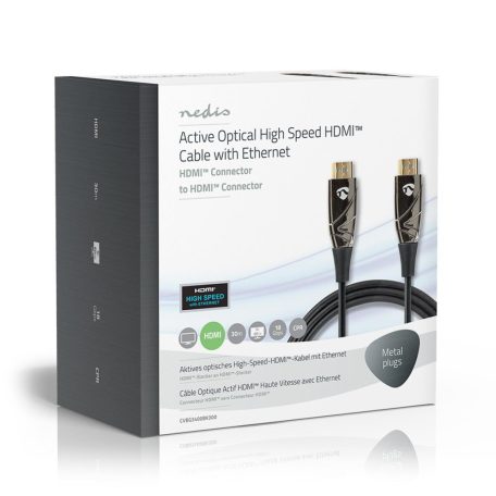 Aktív Optikai High Speed ​​HDMI Cable with Ethernet | HDMI™ Csatlakozó | HDMI™ Csatlakozó | 4K@60Hz | 18 Gbps | 30.0 m | Kerek | PVC | Fekete | Ajándék Dobozban