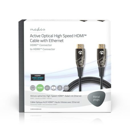 Aktív Optikai High Speed ​​HDMI Cable with Ethernet | HDMI™ Csatlakozó | HDMI™ Csatlakozó | 4K@60Hz | 18 Gbps | 40.0 m | Kerek | PVC | Fekete | Ajándék Dobozban