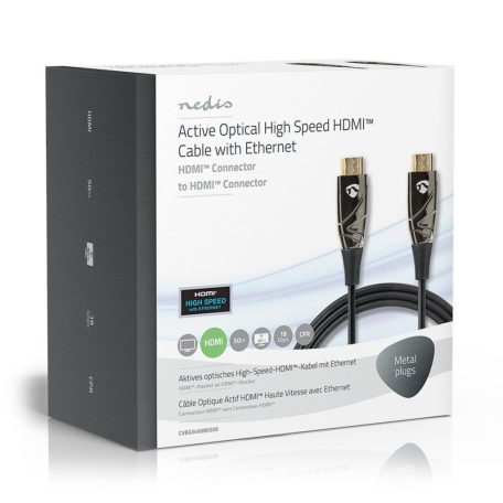 Aktív Optikai High Speed ​​HDMI Cable with Ethernet | HDMI™ Csatlakozó | HDMI™ Csatlakozó | 4K@60Hz | 18 Gbps | 50.0 m | Kerek | PVC | Fekete | Ajándék Dobozban