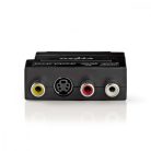 SCART adapter | SCART Dugasz | S-Video Female / 3x RCA Aljzat | Nikkelezett | Kapcsolható | ABS | Antracit | 1 db | Ablakos Doboz
