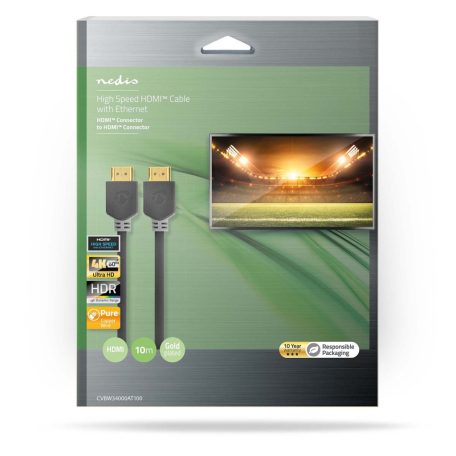 Nagy Sebességű HDMI ™ kábel Ethernet | HDMI™ Csatlakozó | HDMI™ Csatlakozó | 4K@60Hz | ARC | 18 Gbps | 10.0 m | Kerek | PVC | Antracit | Doboz