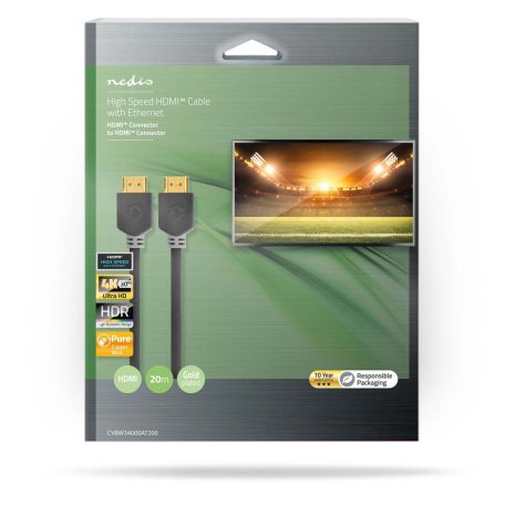 Nagy Sebességű HDMI ™ kábel Ethernet | HDMI™ Csatlakozó | HDMI™ Csatlakozó | 4K@30Hz | ARC | 10.2 Gbps | 20.0 m | Kerek | PVC | Antracit | Ablakos Doboz