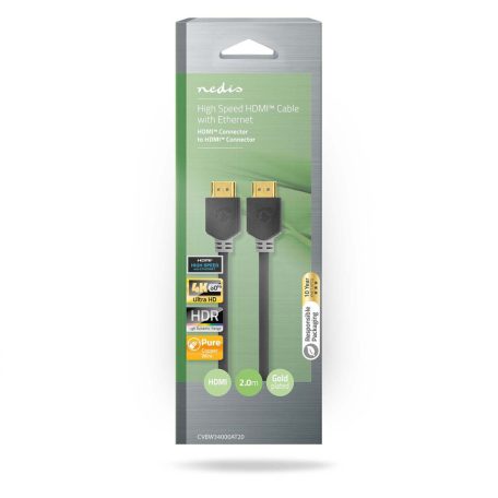 Nagy Sebességű HDMI ™ kábel Ethernet | HDMI™ Csatlakozó | HDMI™ Csatlakozó | 4K@60Hz | ARC | 18 Gbps | 2.00 m | Kerek | PVC | Antracit | Doboz