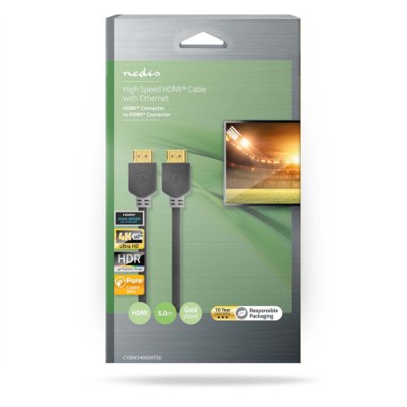 Nagy Sebességű HDMI ™ kábel Ethernet | HDMI™ Csatlakozó | HDMI™ Csatlakozó | 4K@60Hz | ARC | 18 Gbps | 5.00 m | Kerek | PVC | Antracit | Doboz
