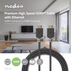   Premium Nagysebességű HDMI ™ kábel Ethernet | HDMI™ Csatlakozó | HDMI™ Csatlakozó | 4K@60Hz | 18 Gbps | 2.00 m | Kerek | PVC | Antracit | Doboz