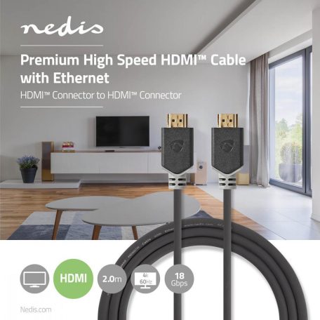 Premium Nagysebességű HDMI ™ kábel Ethernet | HDMI™ Csatlakozó | HDMI™ Csatlakozó | 4K@60Hz | 18 Gbps | 2.00 m | Kerek | PVC | Antracit | Doboz