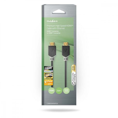 Premium Nagysebességű HDMI ™ kábel Ethernet | HDMI™ Csatlakozó | HDMI™ Csatlakozó | 4K@60Hz | 18 Gbps | 2.00 m | Kerek | PVC | Antracit | Doboz