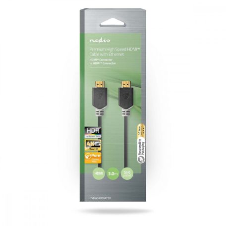 Premium Nagysebességű HDMI ™ kábel Ethernet | HDMI™ Csatlakozó | HDMI™ Csatlakozó | 4K@60Hz | 18 Gbps | 3.00 m | Kerek | PVC | Antracit | Doboz