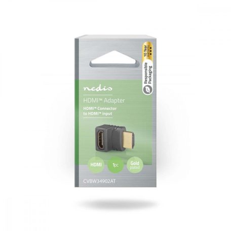 HDMI™ adapter | HDMI™ Csatlakozó | HDMI™ Aljzat | Aranyozott | Könyök 270 ° | ABS | Antracit | 1 db | Ablakos Doboz