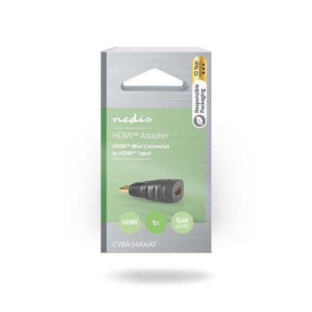 HDMI™ adapter | HDMI™ Mini Csatlakozó | HDMI™ Kimenet | Aranyozott | Egyenes | ABS | Antracit | 1 db | Doboz