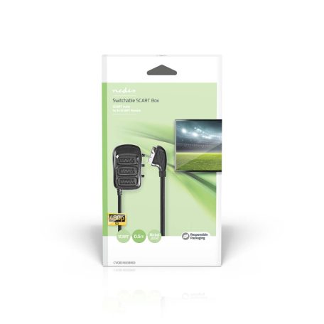 SCART Switchbox | SCART Dugasz | 3x SCART Aljzat | Nikkelezett | Maximális felbontás: 800x480 | 0.50 m | Kerek | PVC | Fekete | Doboz