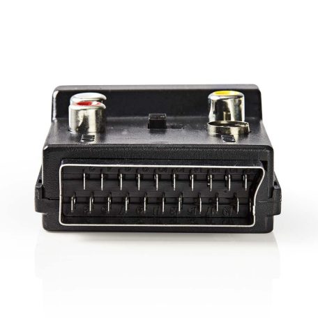 SCART adapter | SCART Dugasz | S-Video Female / SCART Aljzat / 3x RCA Aljzat | Nikkelezett | Kapcsolható | ABS | Fekete | 1 db | Doboz