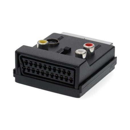 SCART adapter | SCART Dugasz | S-Video Female / SCART Aljzat / 3x RCA Aljzat | Nikkelezett | Kapcsolható | ABS | Fekete | 1 db | Doboz