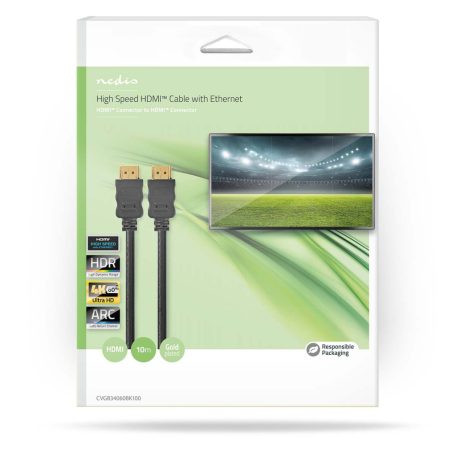Nagy Sebességű HDMI ™ kábel Ethernet | HDMI™ Csatlakozó | HDMI™ Csatlakozó | 4K@60Hz | ARC | 18 Gbps | 10.0 m | Kerek | PVC | Fekete | Doboz