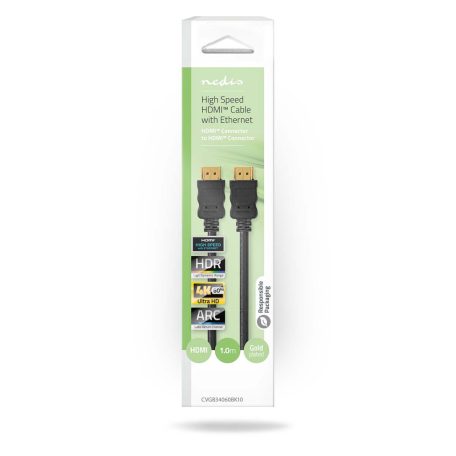Nagy Sebességű HDMI ™ kábel Ethernet | HDMI™ Csatlakozó | HDMI™ Csatlakozó | 4K@60Hz | ARC | 18 Gbps | 1.00 m | Kerek | PVC | Fekete | Doboz