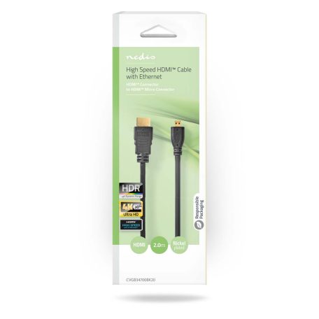 Nagy Sebességű HDMI ™ kábel Ethernet | HDMI™ Csatlakozó | HDMI™ Micro Csatlakozó | 4K@30Hz | 10.2 Gbps | 2.00 m | Kerek | PVC | Fekete | Doboz