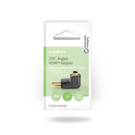 HDMI™ adapter | HDMI™ Csatlakozó | HDMI™ Kimenet | Aranyozott | Könyök 270 ° | ABS | Fekete | 1 db | Doboz