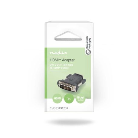 HDMI™ adapter | DVI-D 24+1-Érintkezős Dugasz | HDMI™ Kimenet | Nikkelezett | Egyenes | ABS | Fekete | 1 db | Doboz