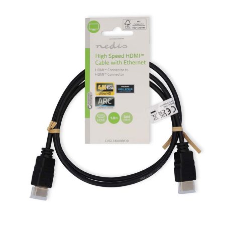 Nagy Sebességű HDMI ™ kábel Ethernet | HDMI™ Csatlakozó | HDMI™ Csatlakozó | 4K@30Hz | ARC | 10.2 Gbps | 1.00 m | Kerek | PVC | Fekete | Label
