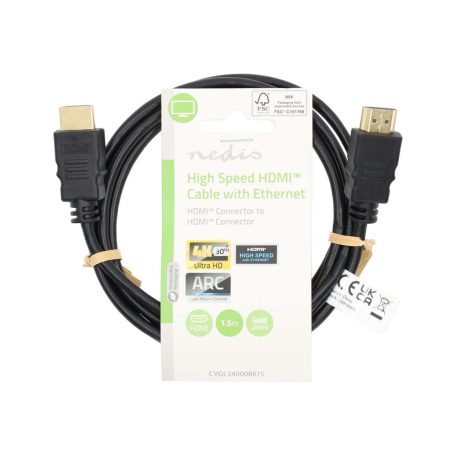 Nagy Sebességű HDMI ™ kábel Ethernet | HDMI™ Csatlakozó | HDMI™ Csatlakozó | 4K@30Hz | ARC | 10.2 Gbps | 1.50 m | Kerek | PVC | Fekete | Label