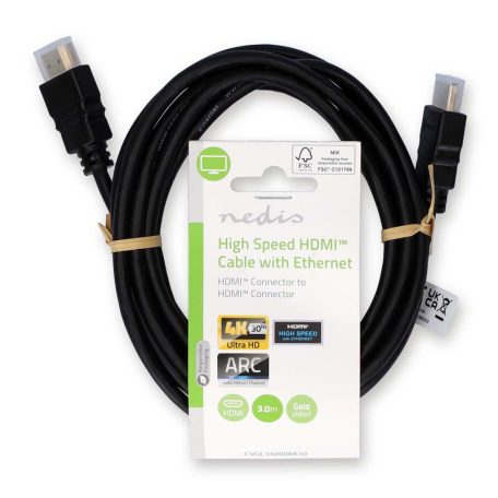 Nagy Sebességű HDMI ™ kábel Ethernet | HDMI™ Csatlakozó | HDMI™ Csatlakozó | 4K@30Hz | ARC | 10.2 Gbps | 3.00 m | Kerek | PVC | Fekete | Label