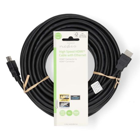 Nagy Sebességű HDMI ™ kábel Ethernet | HDMI™ Csatlakozó | HDMI™ Csatlakozó | 4K@30Hz | ARC | 10.2 Gbps | 15.0 m | Kerek | PVC | Fekete | Label